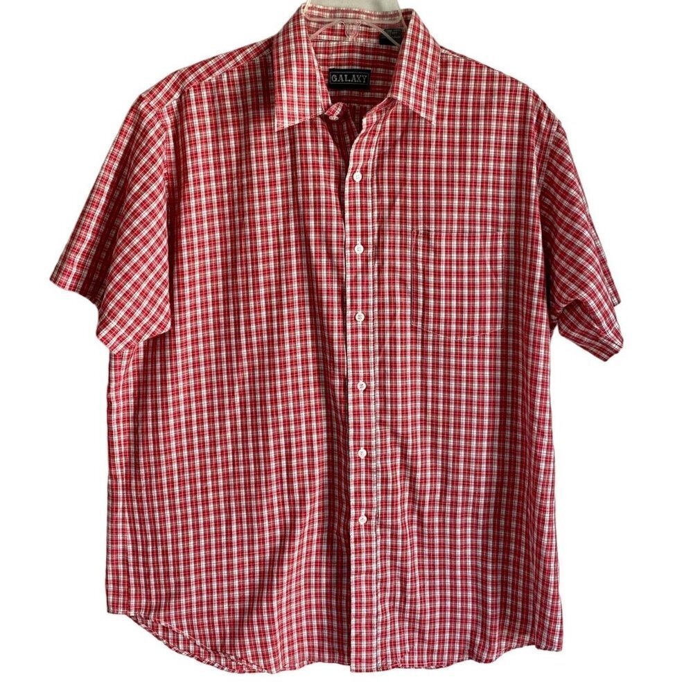 Galaxy by Harvic Red and White Men's Short Sleeve Button Down Shirt 17 Neck